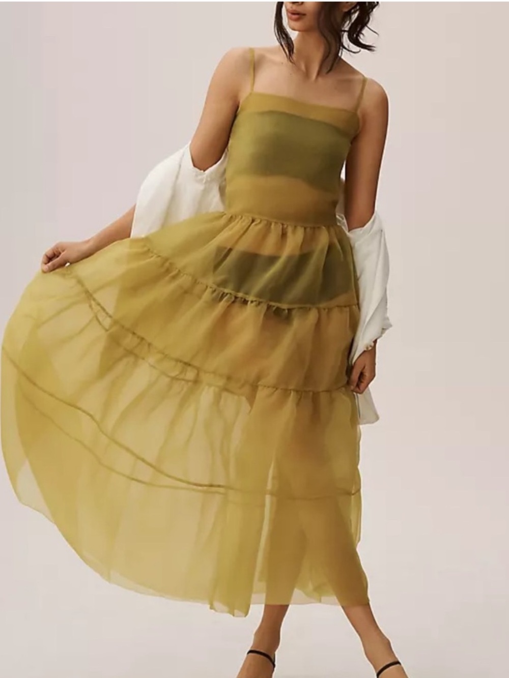 Oh Seven Days Chartreuse Sheer Tiered Maxi Dress
